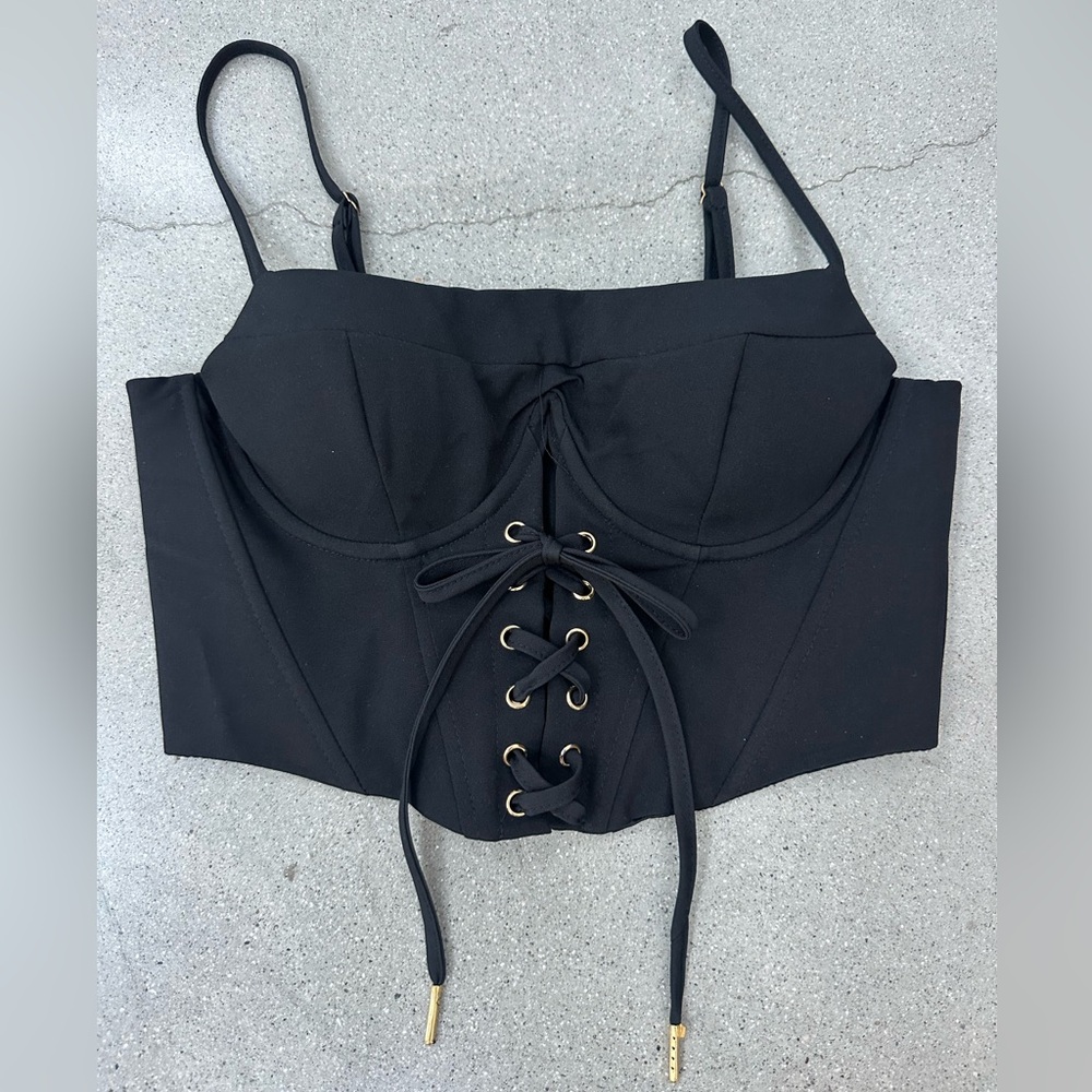 NEW w TAG Club London Black Corset padded crop Top US 2